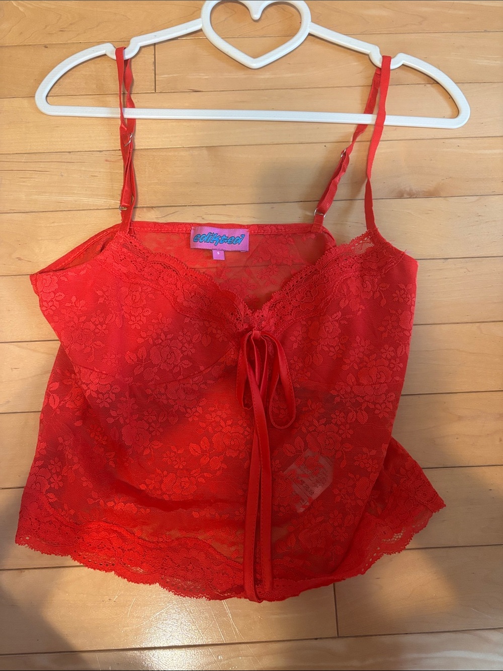Edikted Red Lace Camisole with Floral Detail